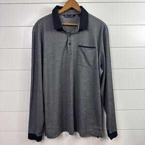 Travis Mathew Golf Pique Polo Shirt Long Sleeve Gray Black sz L